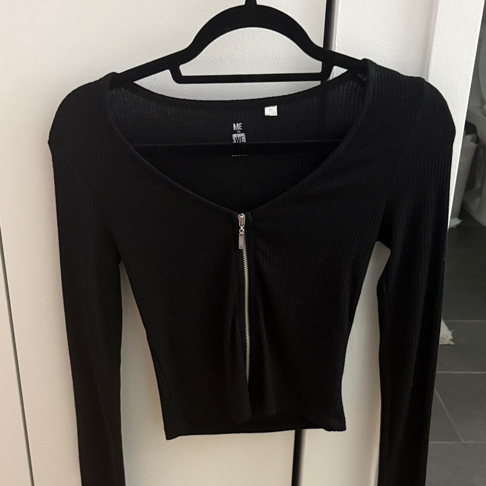 Me to We Black Long Sleeve Top with Zipper